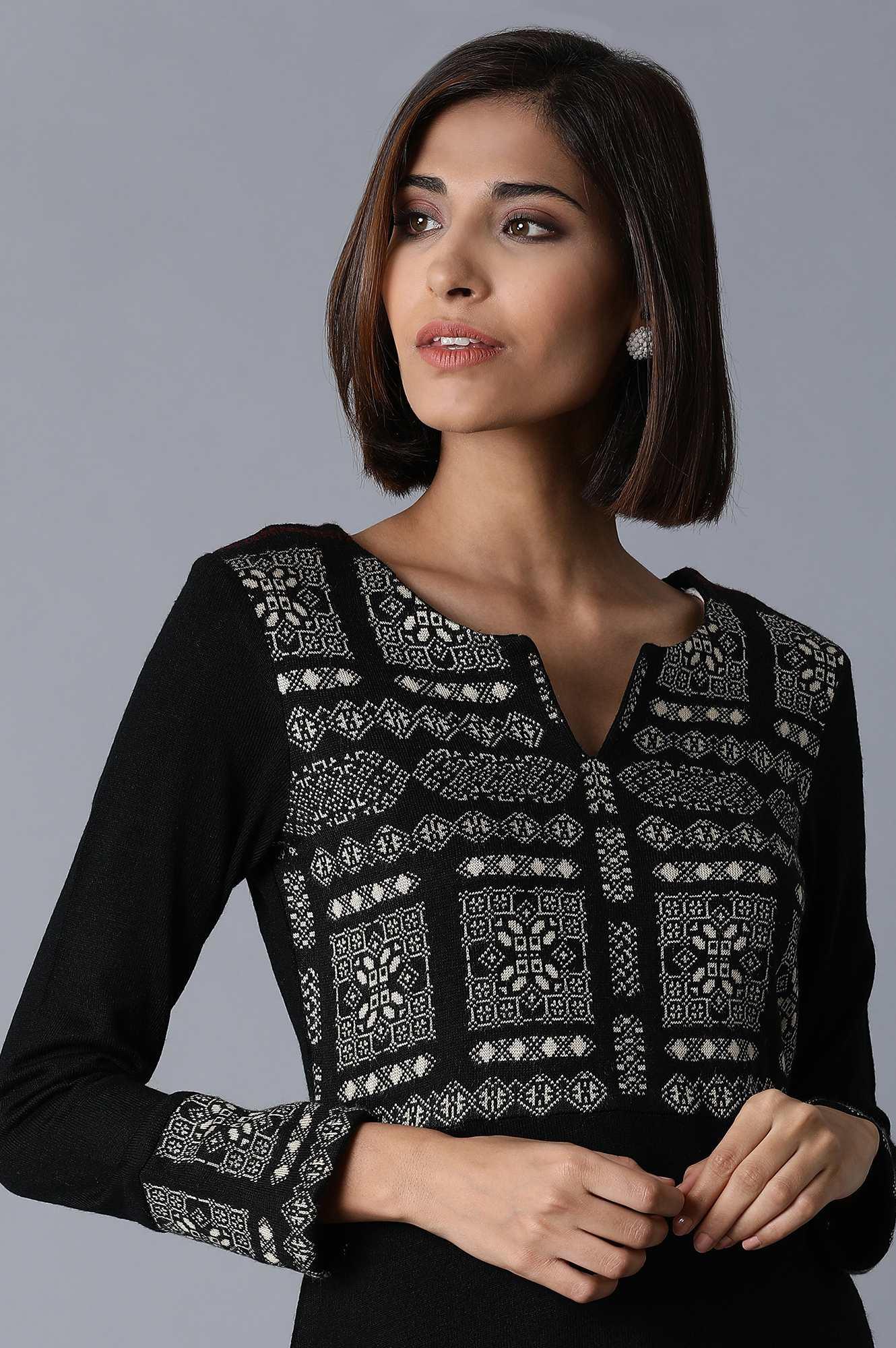 Jet Black Acrylic Jacquard kurta - wforwoman