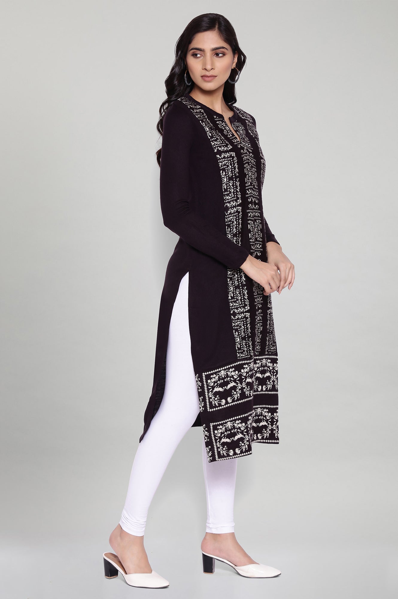 Purple Acrylic Jacquard kurta