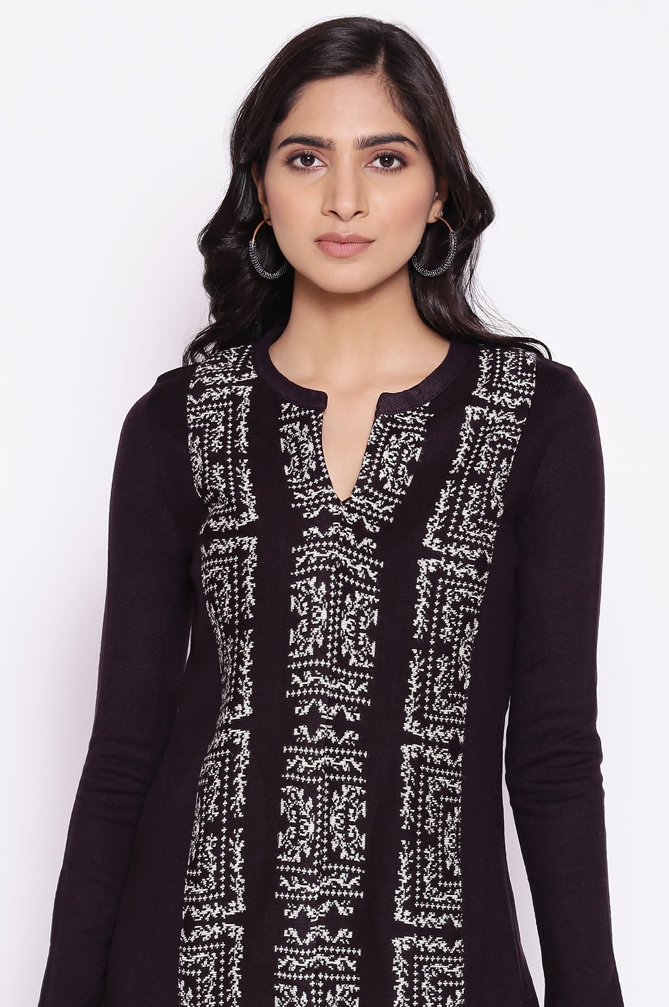 Purple Acrylic Jacquard kurta