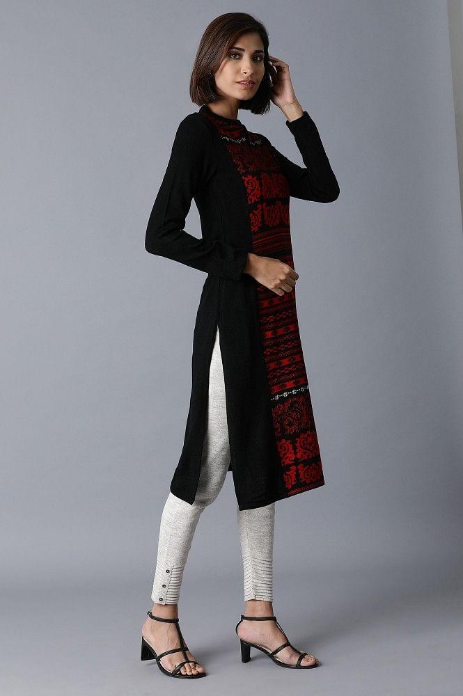 Jet Black Straight Winter kurta - wforwoman