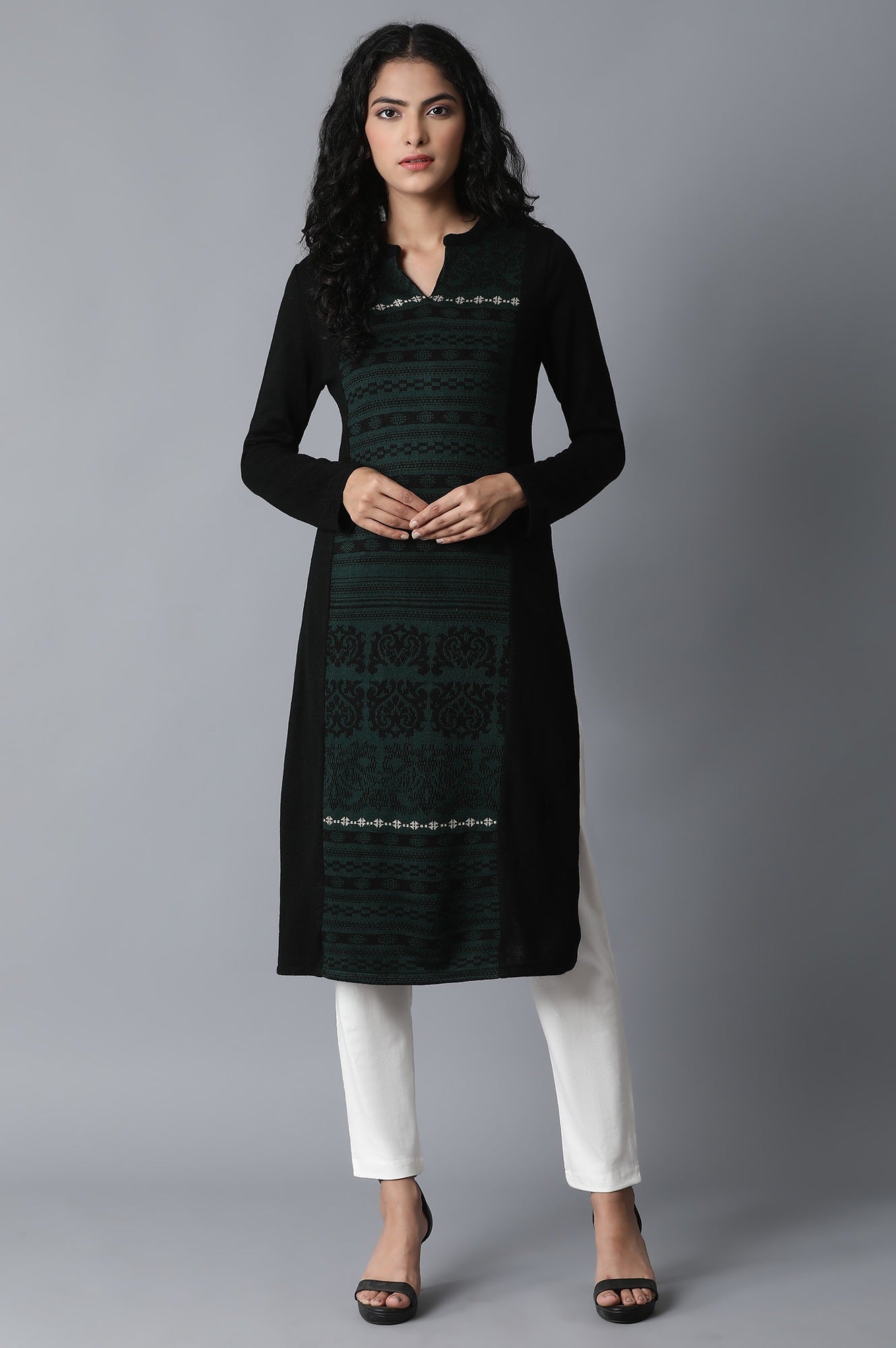 Jet Black Straight Winter kurta