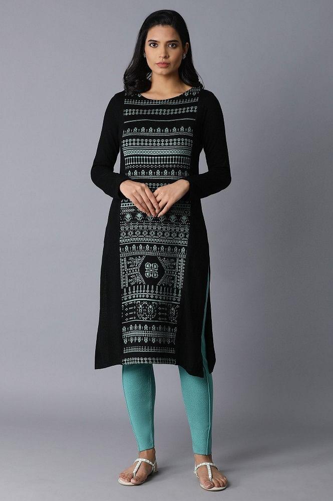 Jade Green Acrylic Jacquard kurta - wforwoman