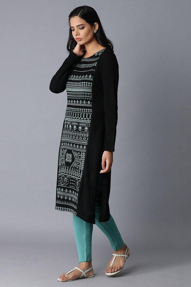 Jade Green Acrylic Jacquard kurta - wforwoman