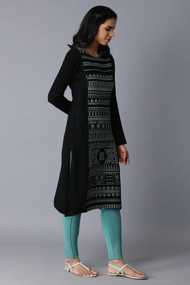 Jade Green Acrylic Jacquard kurta - wforwoman