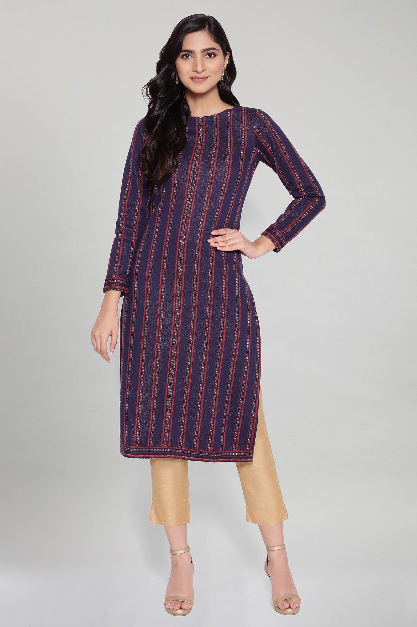 Blue Coral PC Jacquard kurta - wforwoman