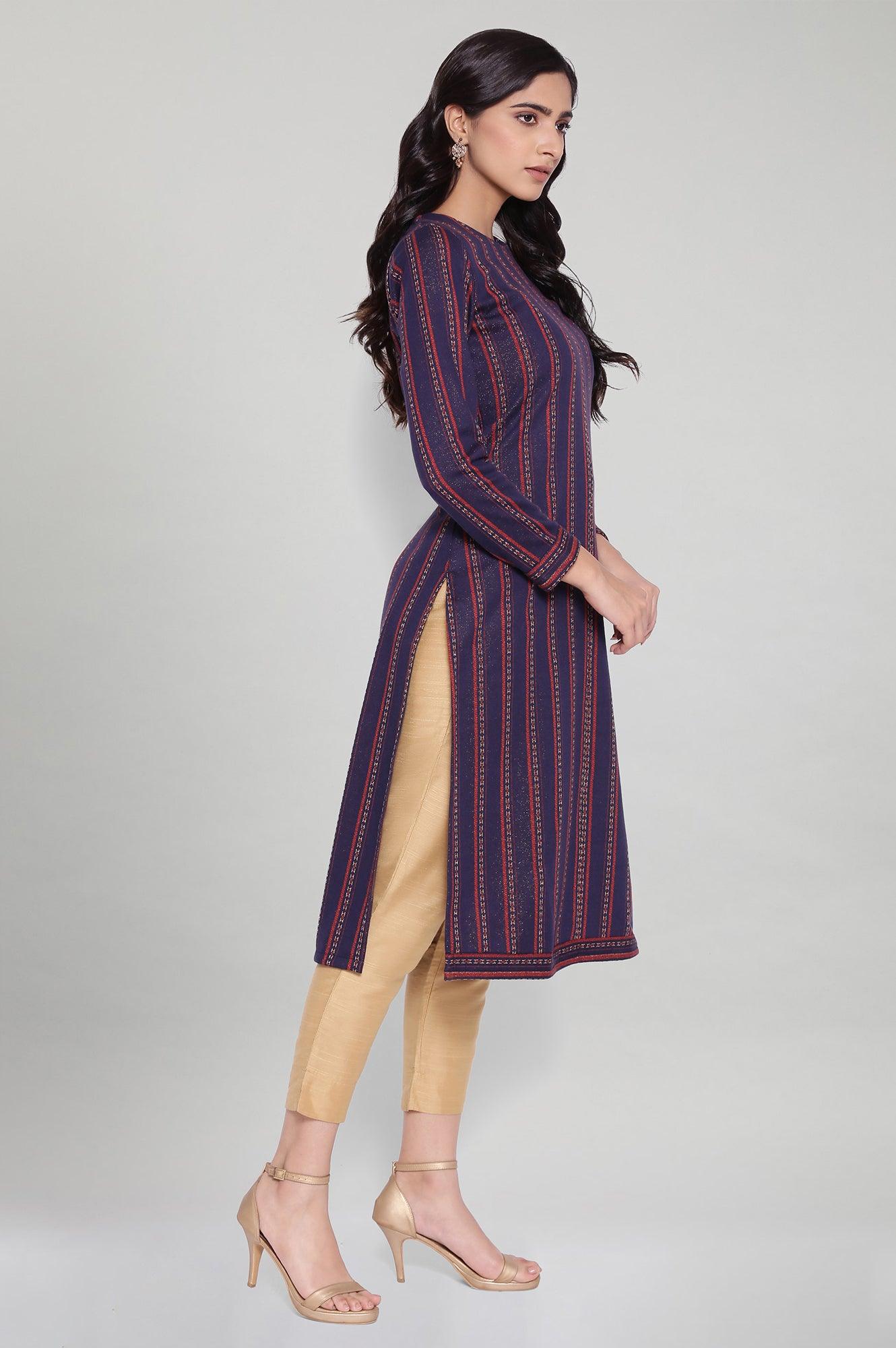 Blue Coral PC Jacquard kurta - wforwoman