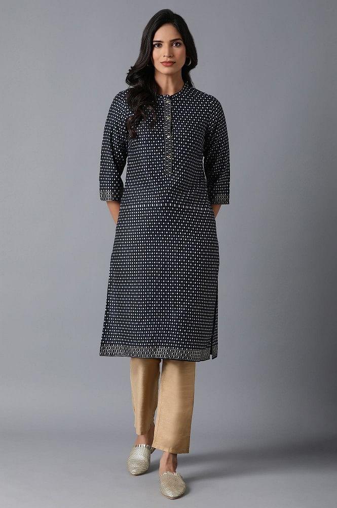 Black Printed kurta - wforwoman