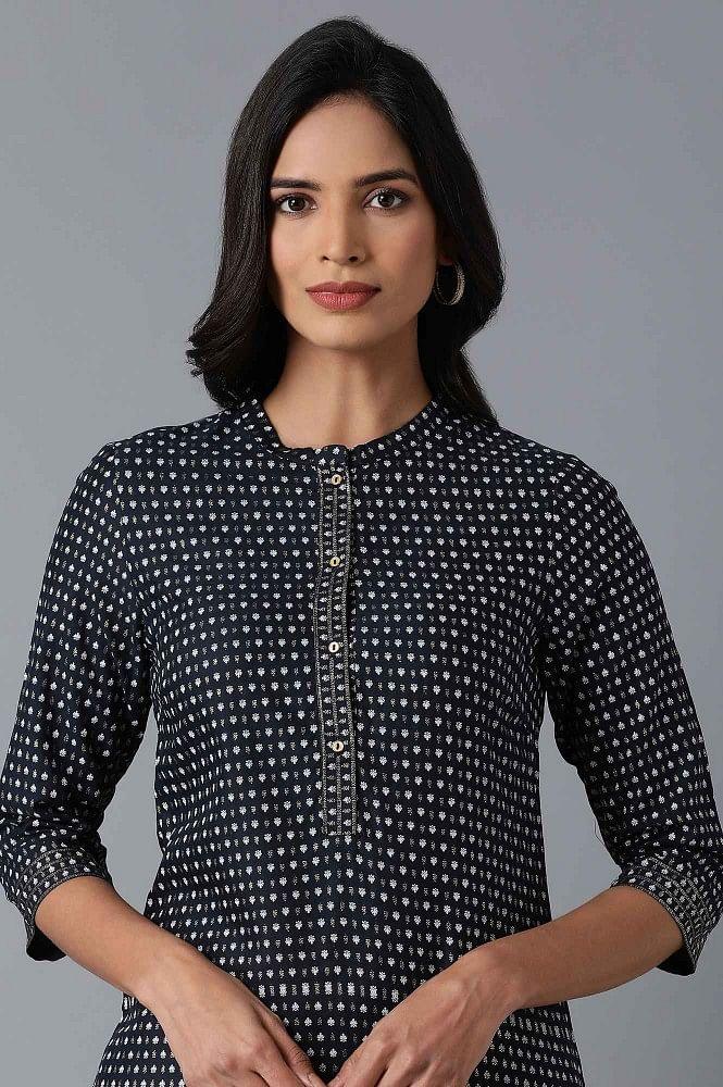 Black Printed kurta - wforwoman