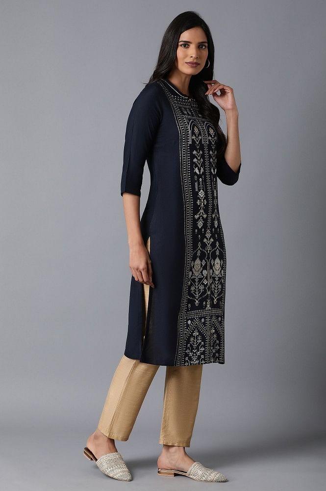 Navy Tribal Print kurta - wforwoman