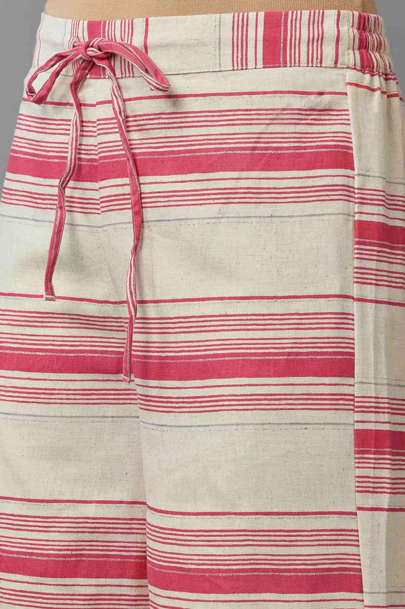 Ecru And Red Strip Parallel Pants - wforwoman