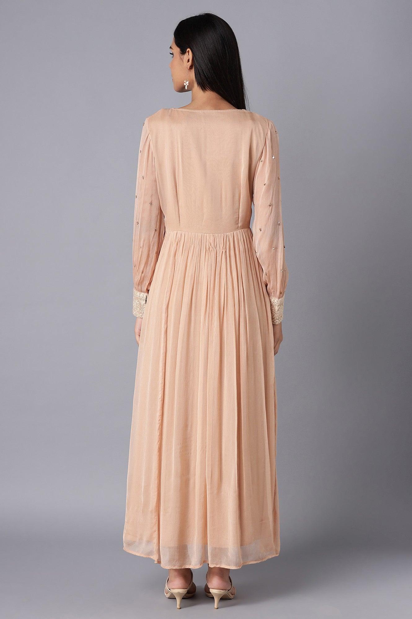 Light Pink Embroidered Victorian Dress with Gathered Sleeves - wforwoman