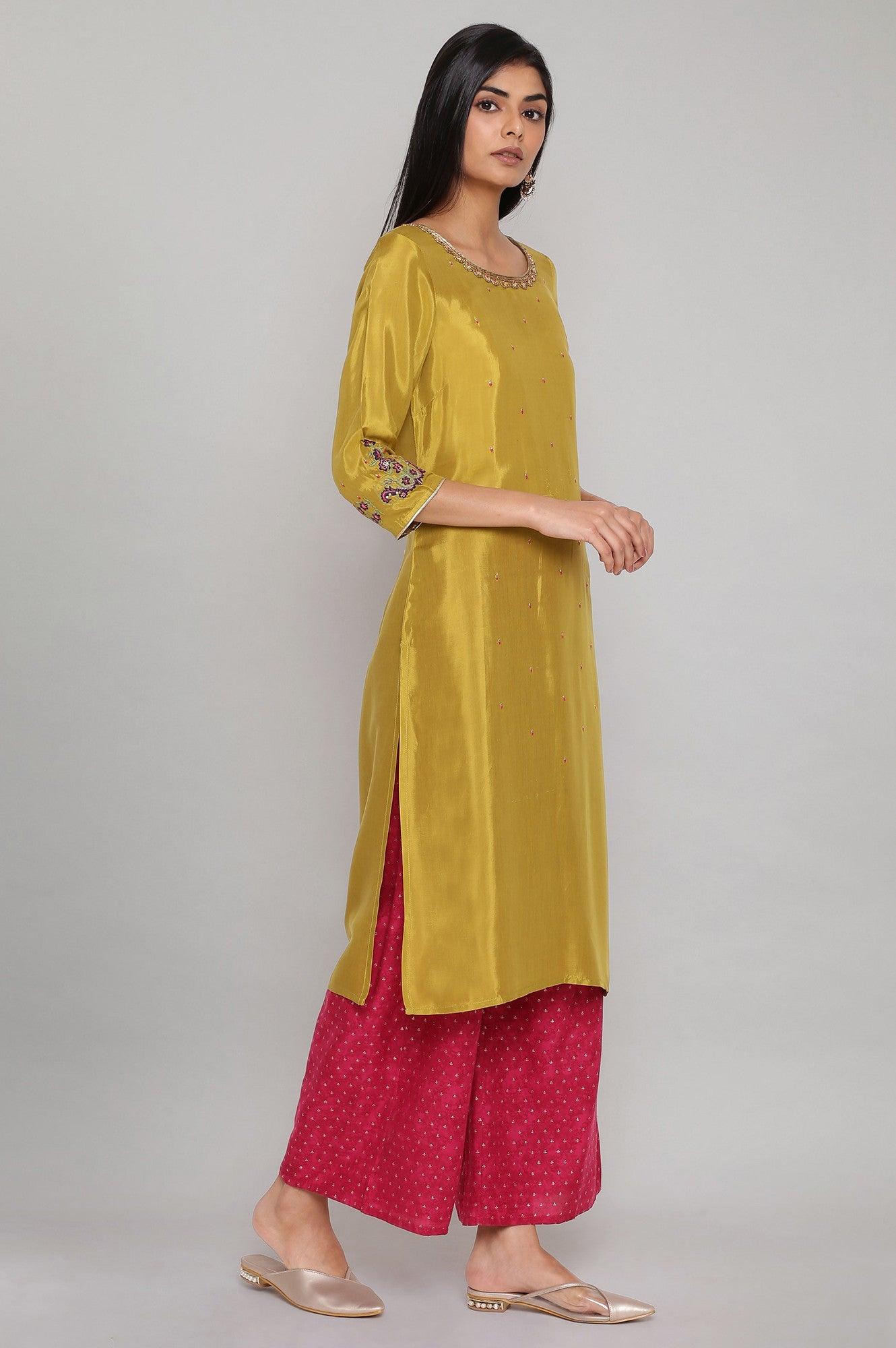 Olive Green Solid Straight kurta - wforwoman