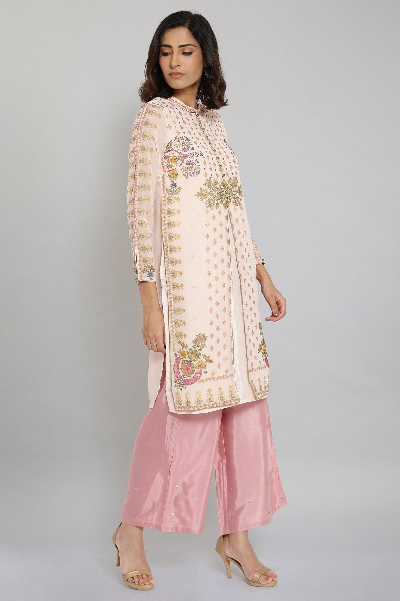 Pink Mock Layered Festive kurta - wforwoman