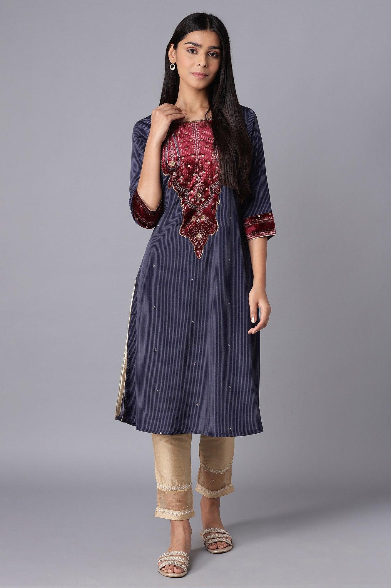 Blue kurta In Stripe Print - wforwoman