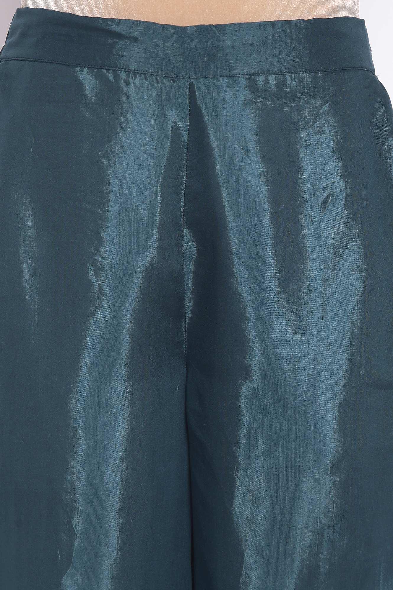 Green Sequinned Solid Parallel Pants - wforwoman