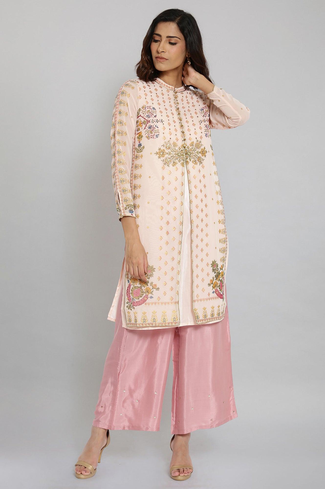 Light Pink Sequinned Solid Parallel Pants - wforwoman