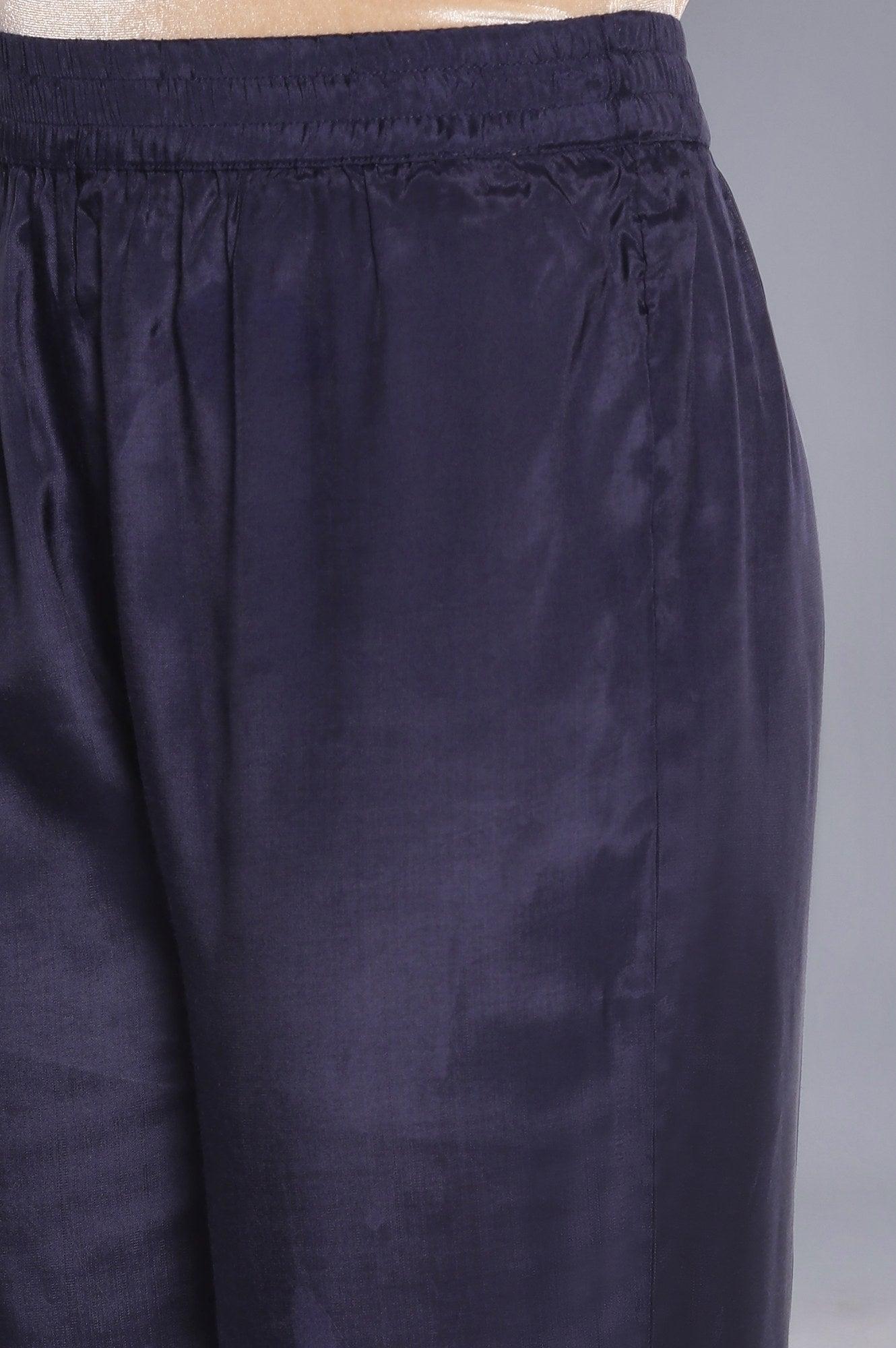 Navy Blue Solid Straight Pants - wforwoman