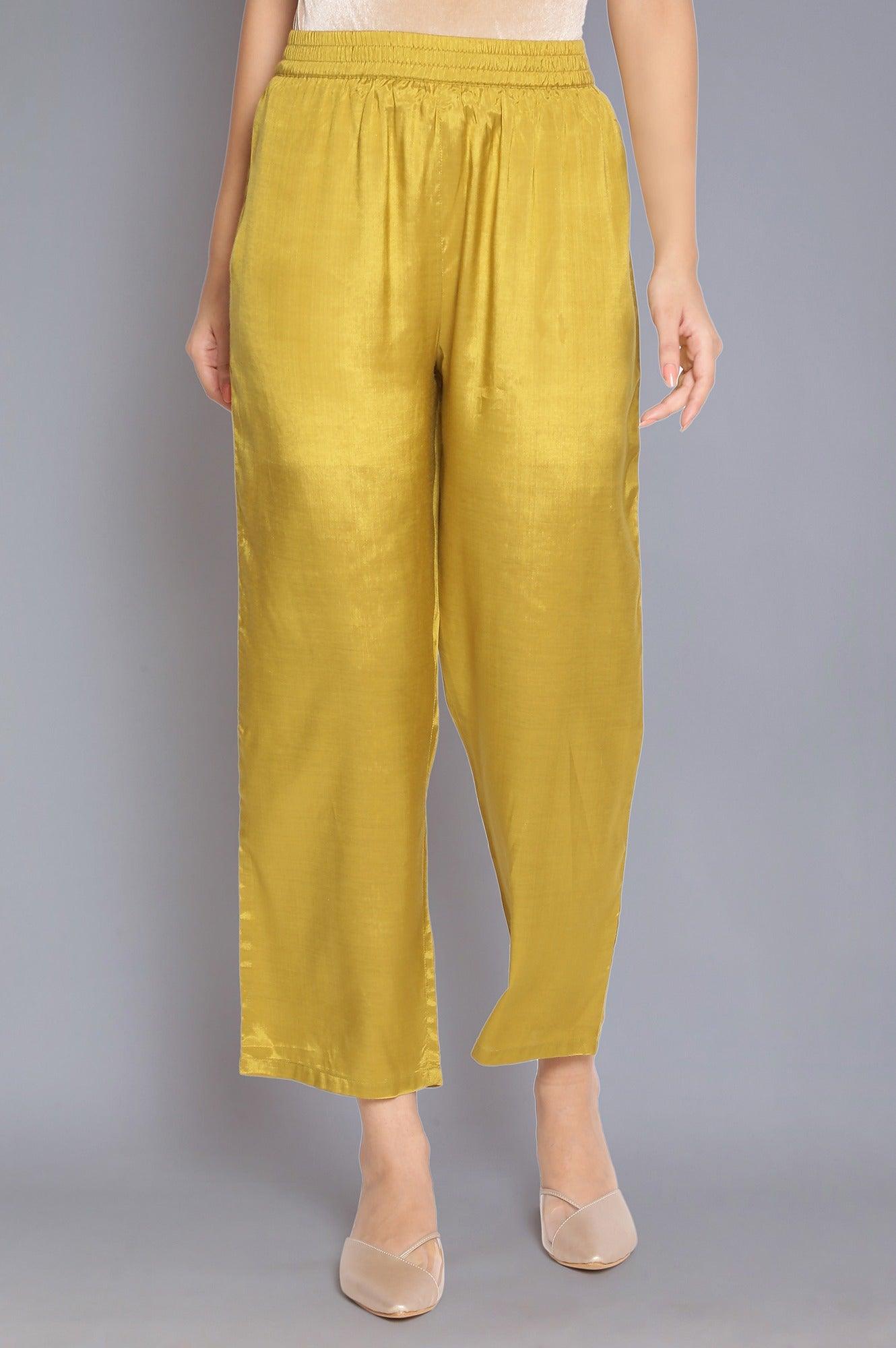 Olive Green Solid Straight Pants - wforwoman