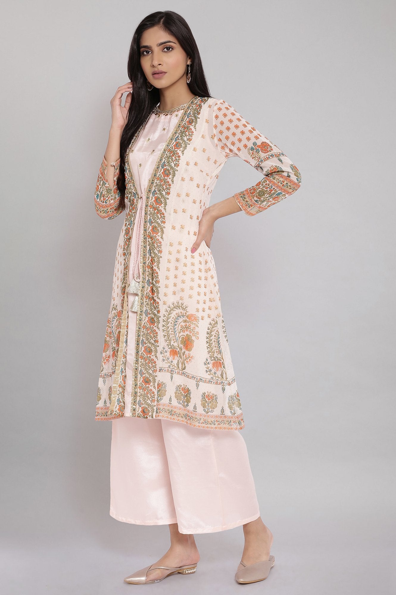 Light Pink Floral Printed Jacket & Inner Set