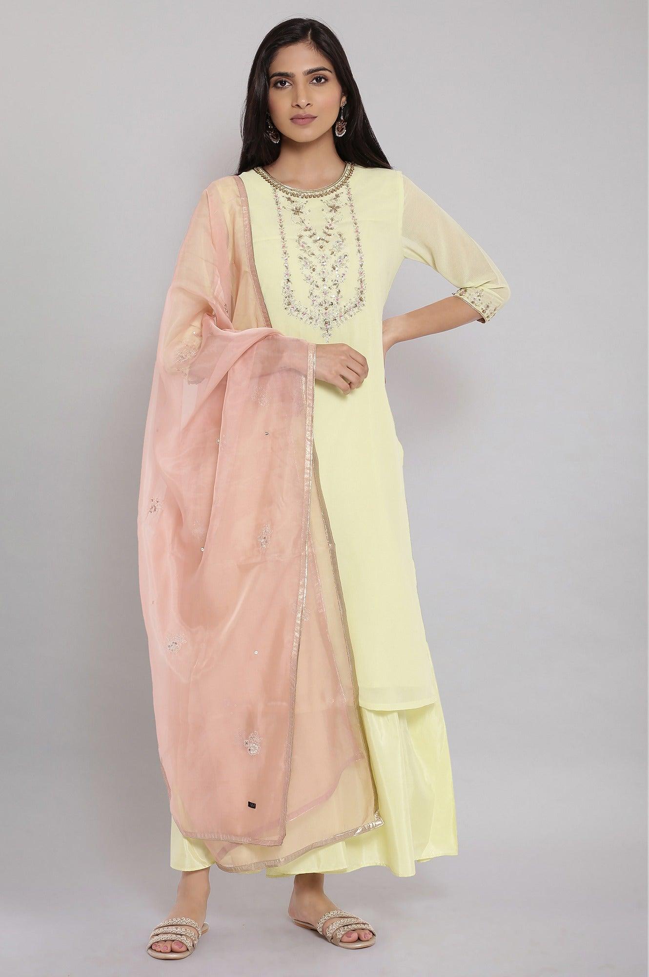 Light Green Embroidered kurta-Sharara-Dupatta Set - wforwoman