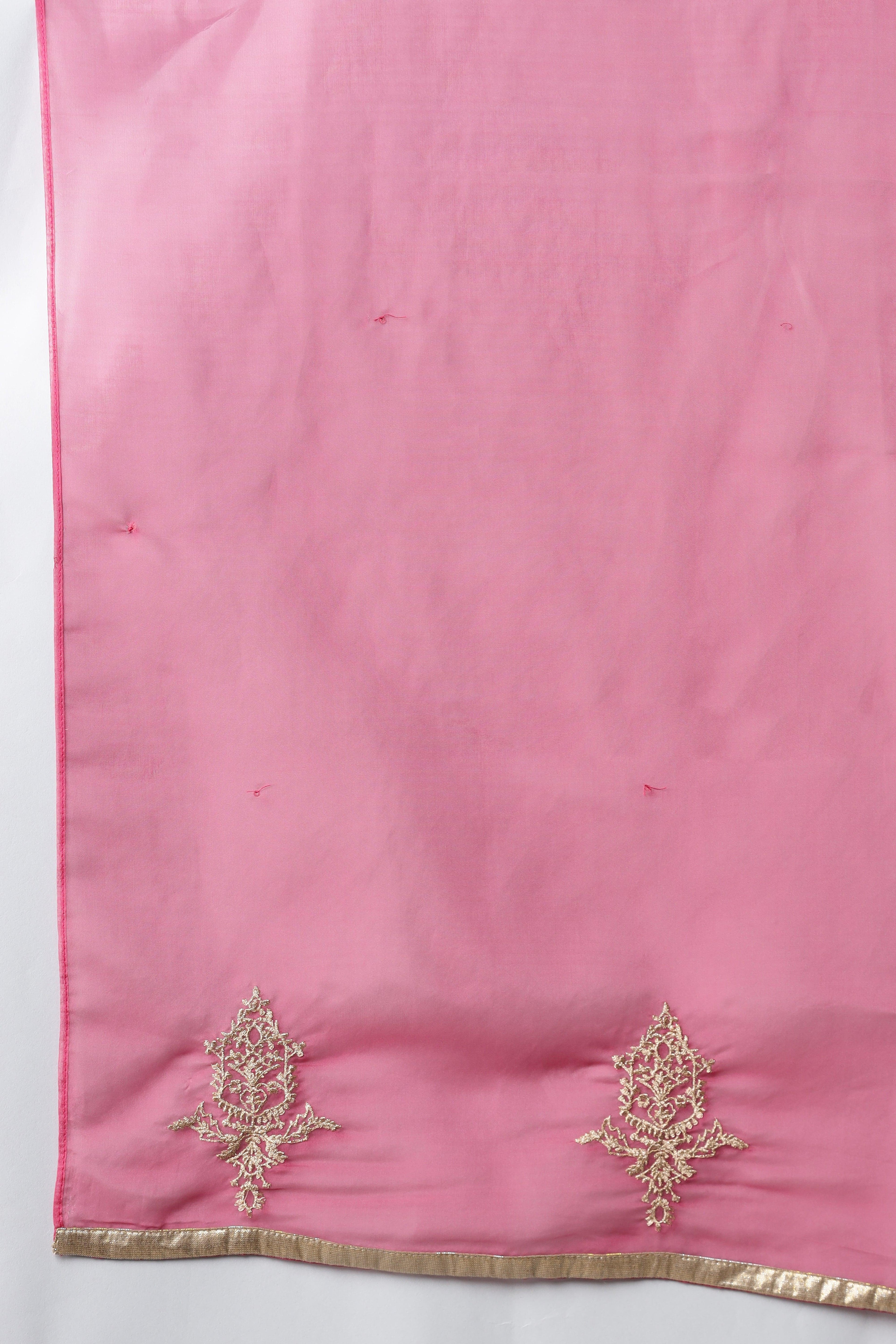 Dark Blue Embroidered kurta-Pink Parallel Pants-Dupatta - wforwoman