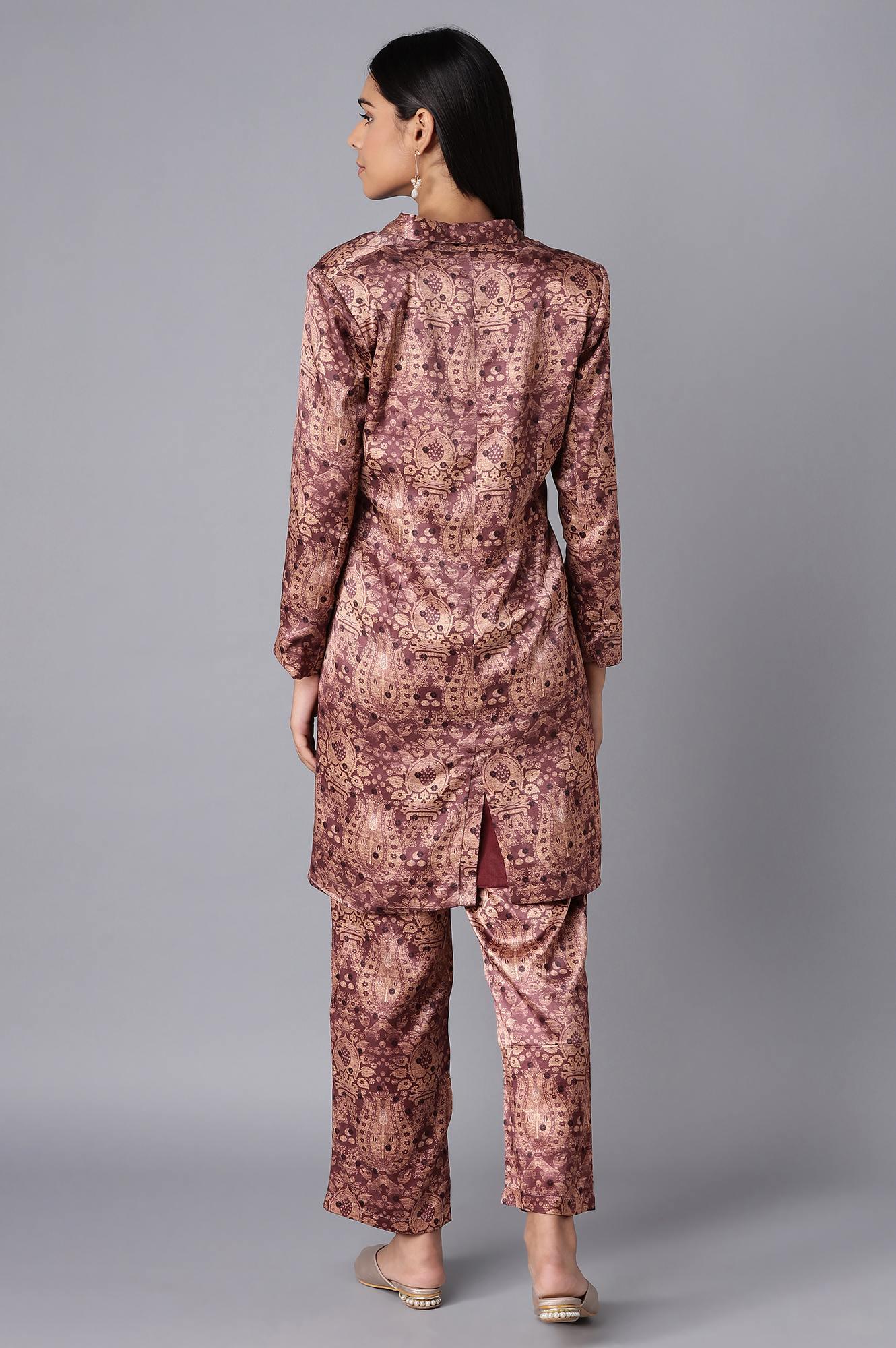 Dark Brown Pant Suit With kurta Set - wforwoman