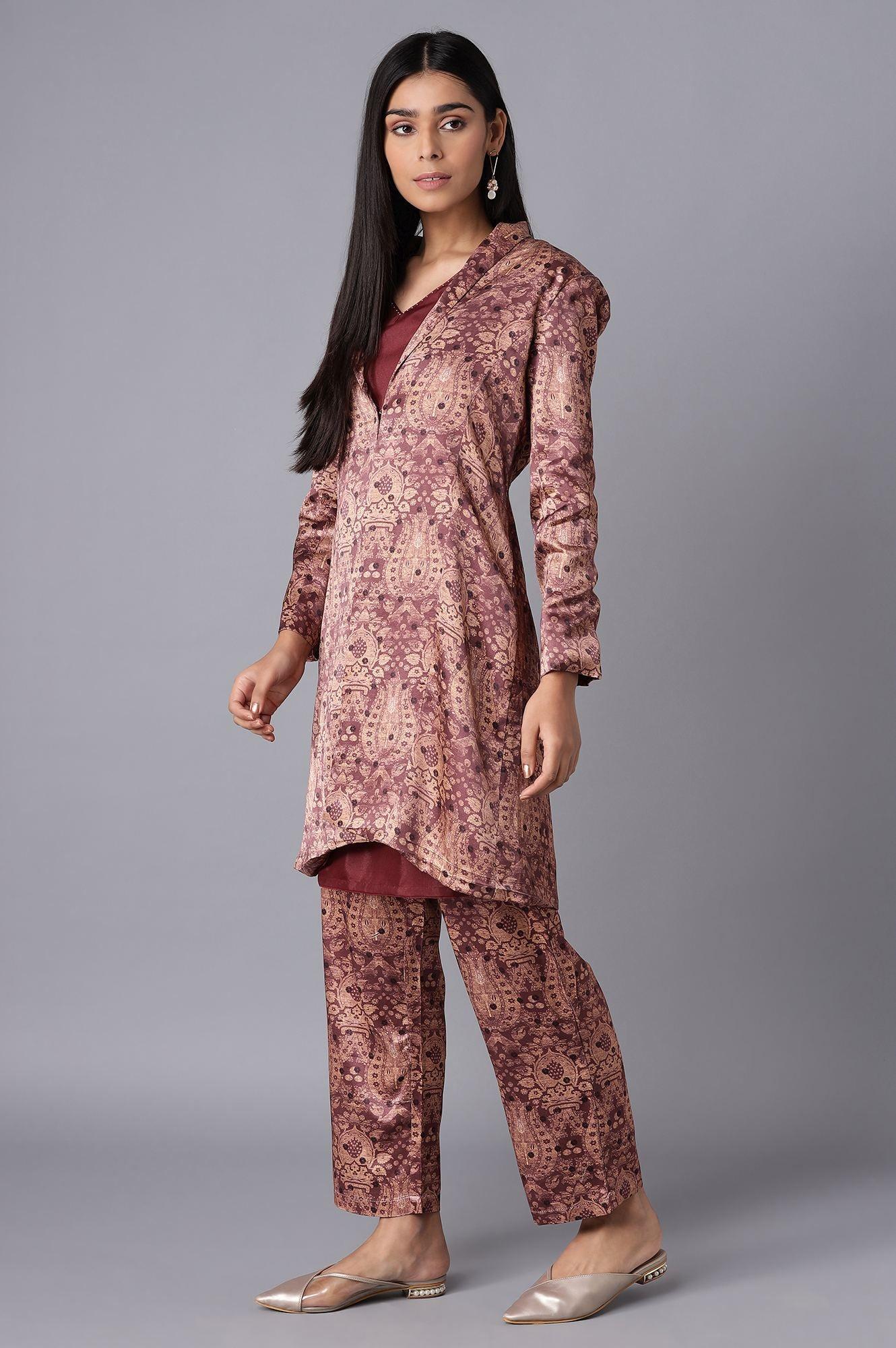 Dark Brown Pant Suit With kurta Set - wforwoman
