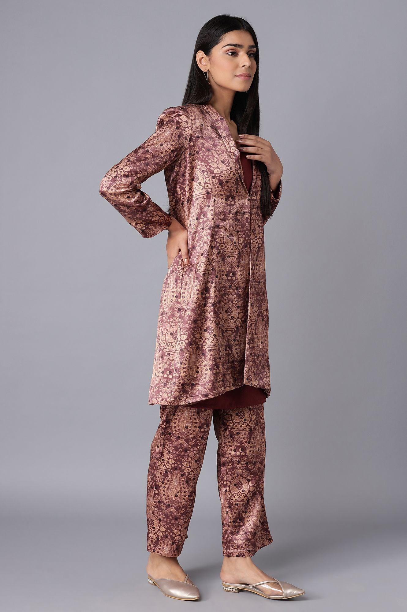 Dark Brown Pant Suit With kurta Set - wforwoman
