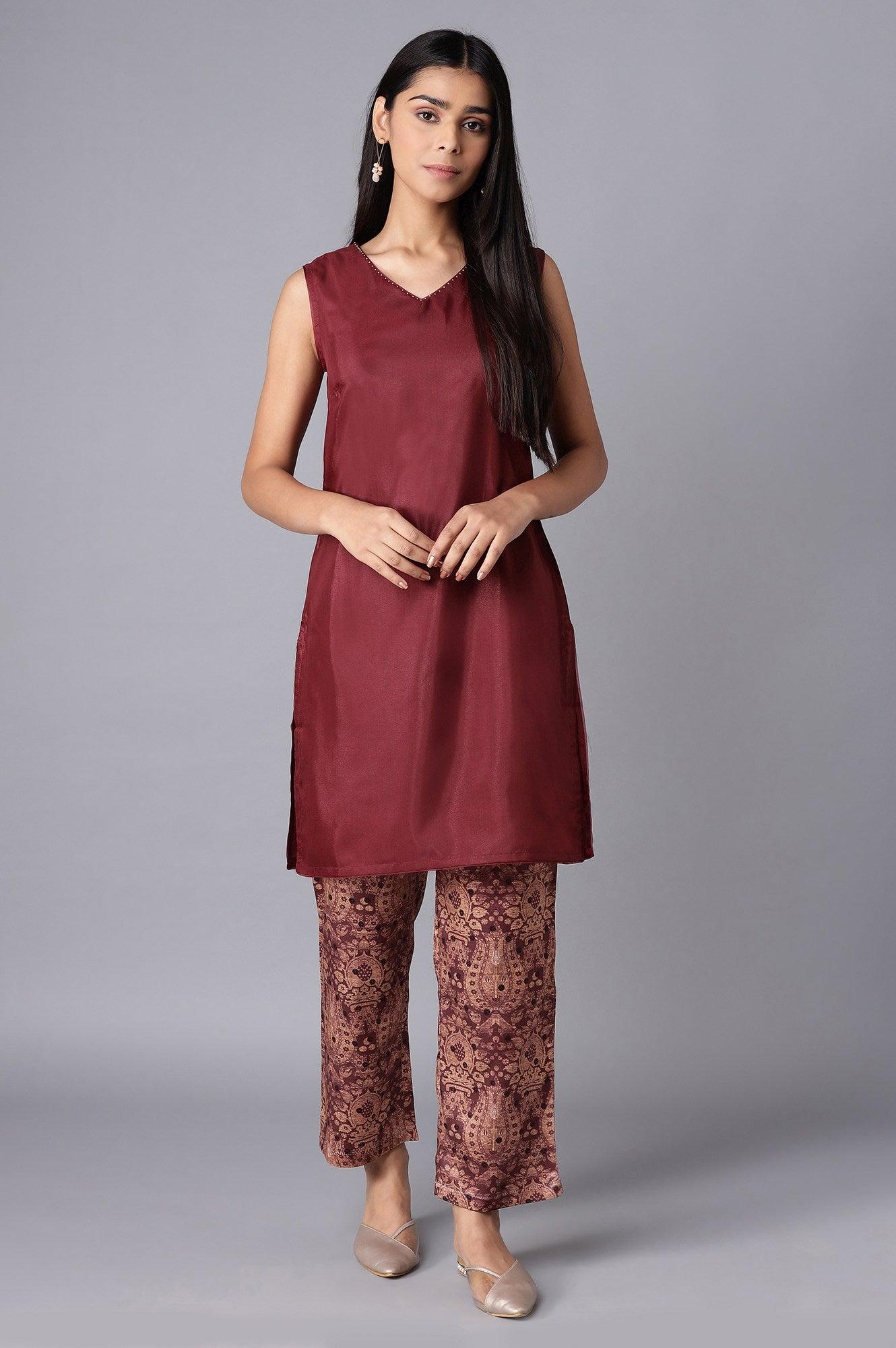 Dark Brown Pant Suit With kurta Set - wforwoman