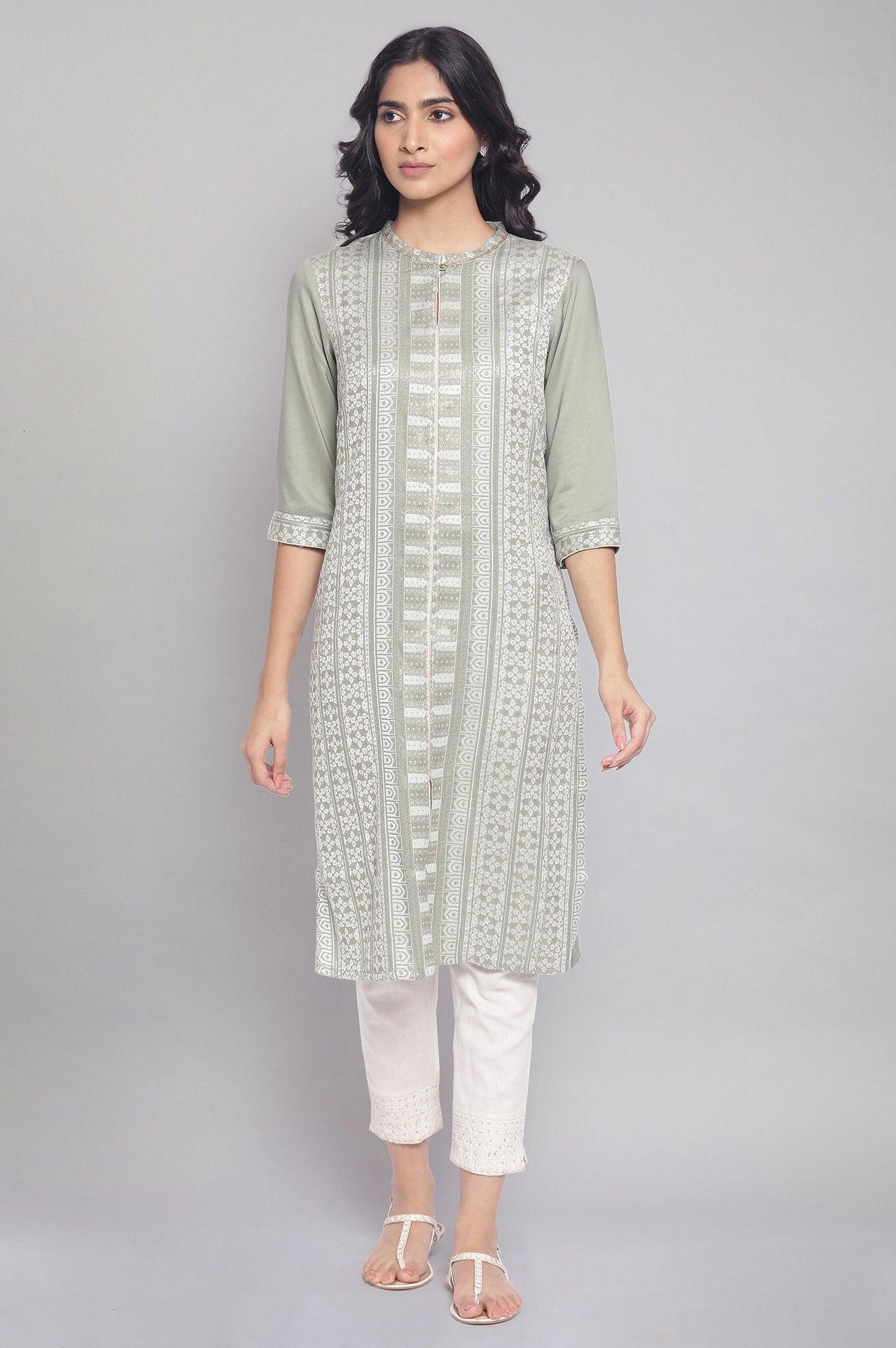 Sage Green Dobby kurta - wforwoman