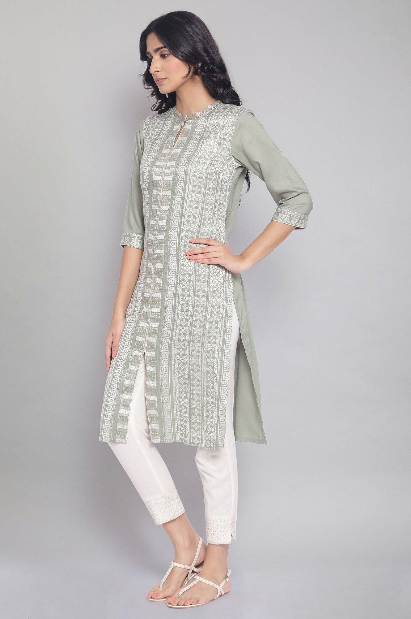 Sage Green Dobby kurta - wforwoman