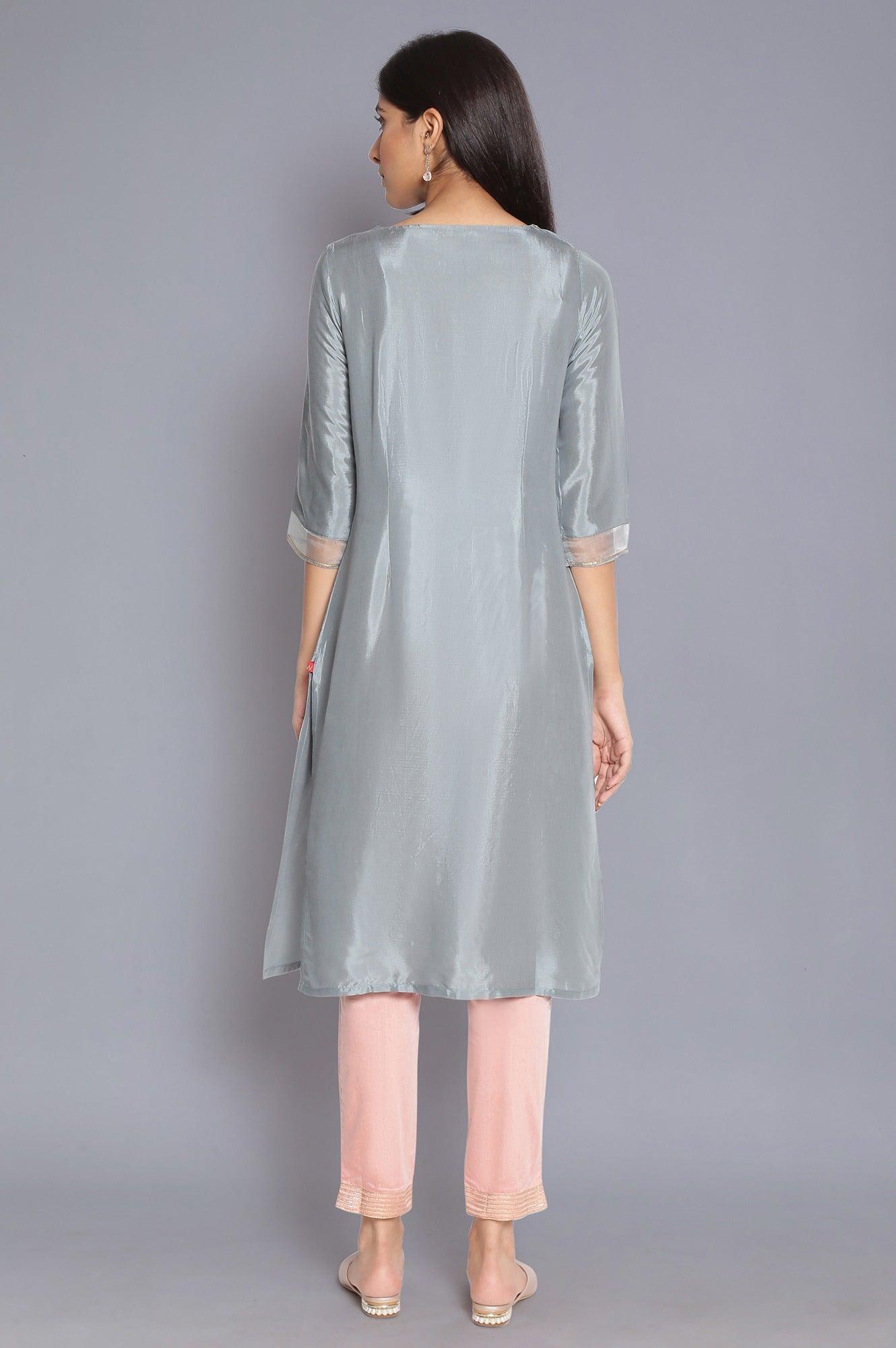 Slate Blue kurta with Embroidery - wforwoman