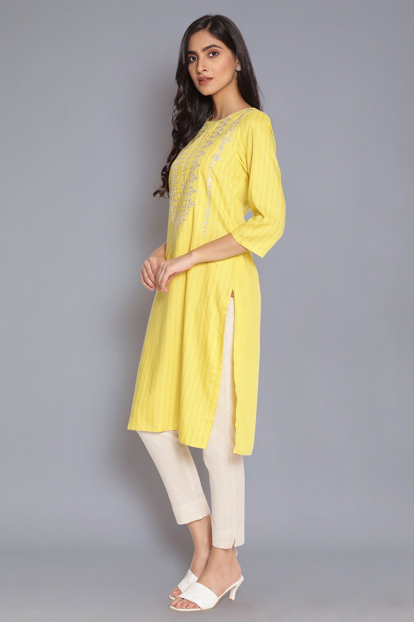 Light Blue Printed kurta with Embroidery