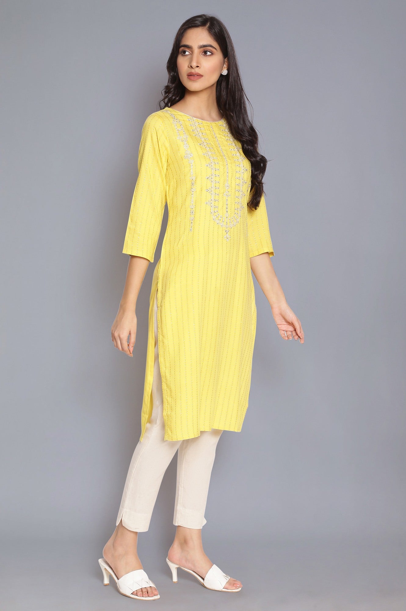 Light Blue Printed kurta with Embroidery