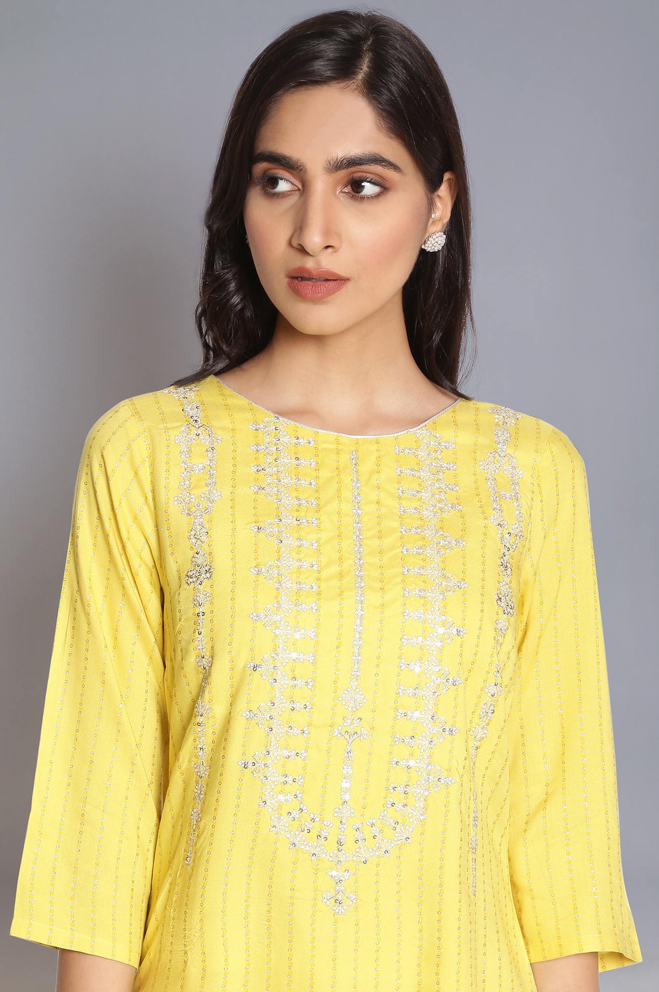 Light Blue Printed kurta with Embroidery