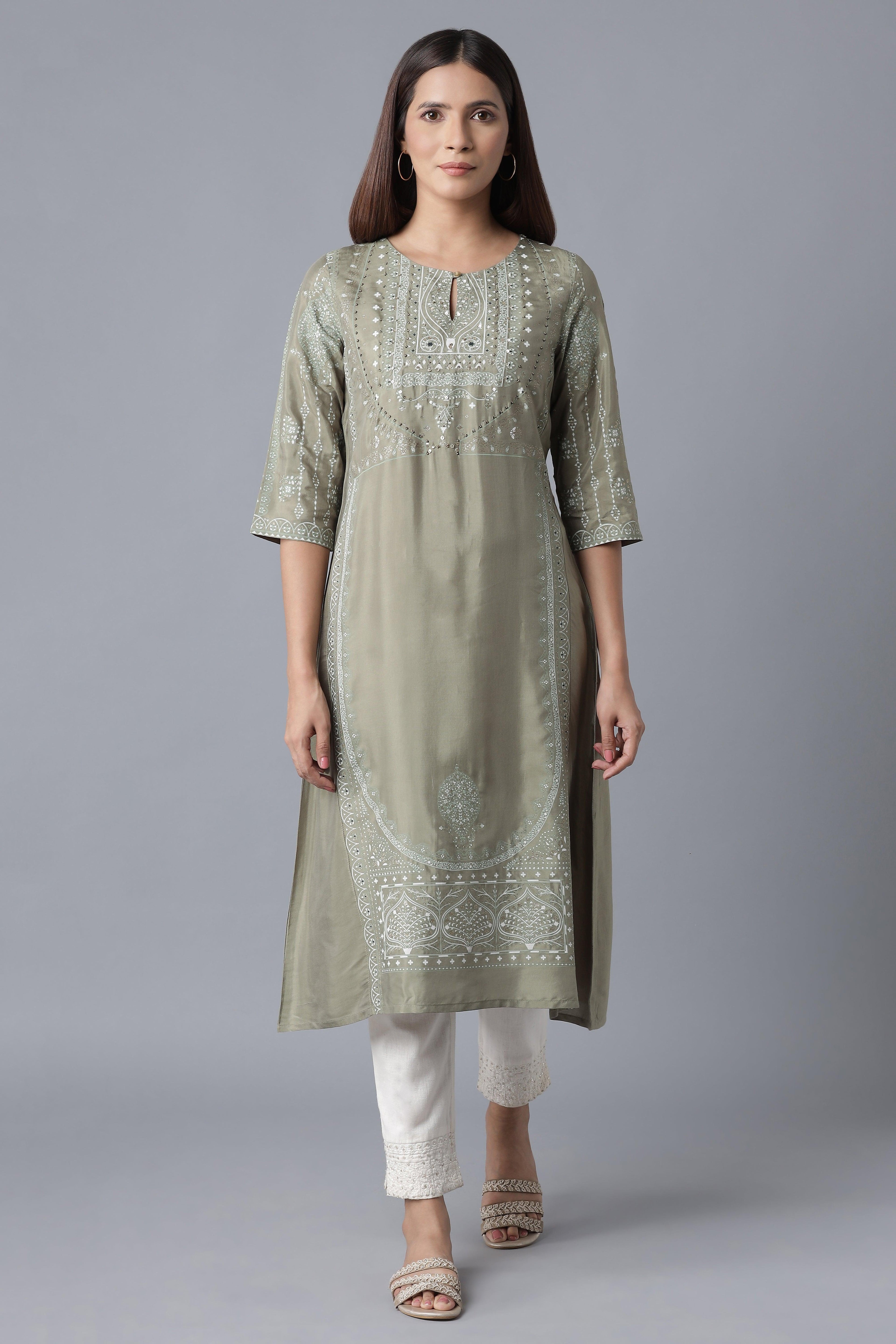 Green Paisley Print kurta - wforwoman