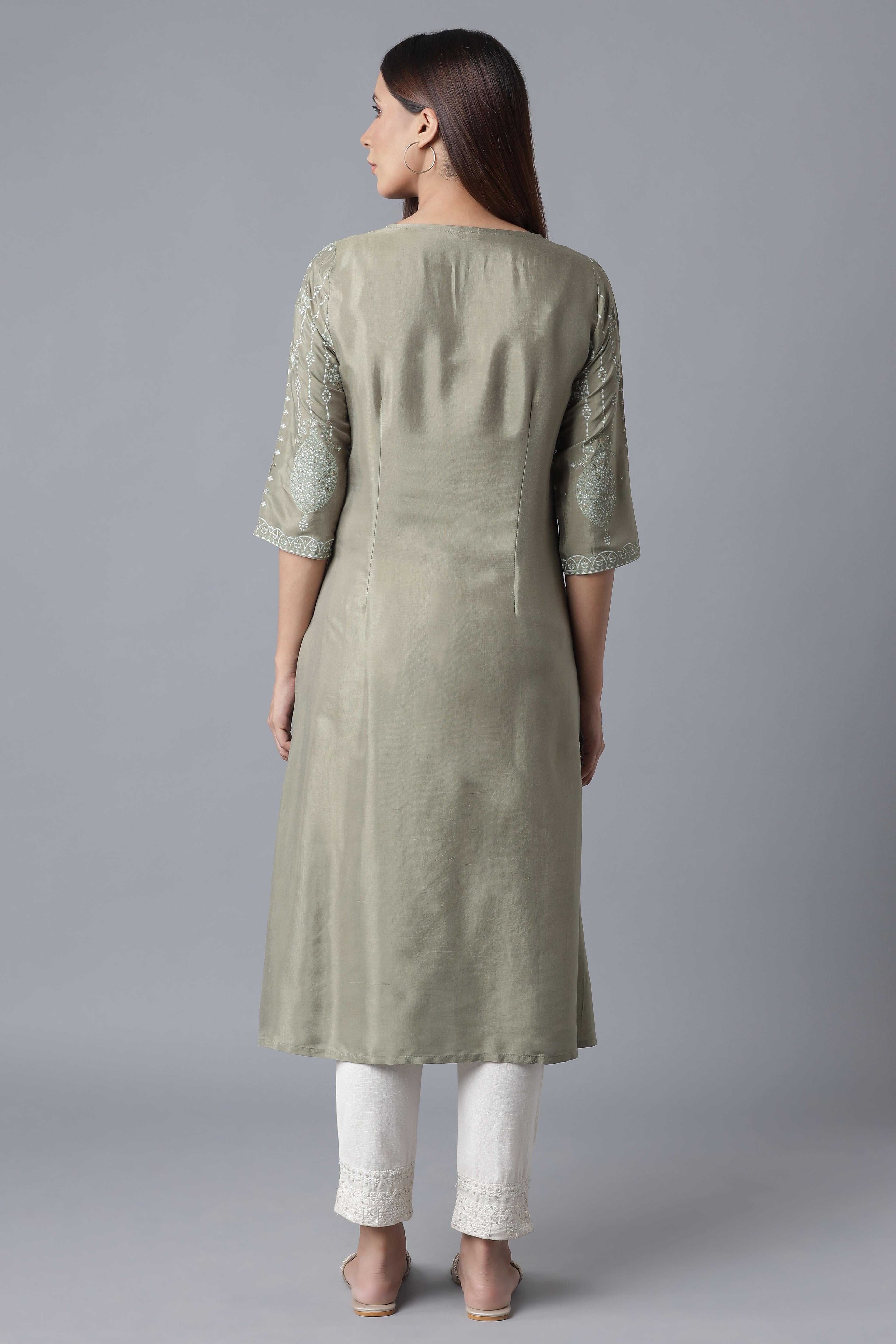 Green Paisley Print kurta - wforwoman