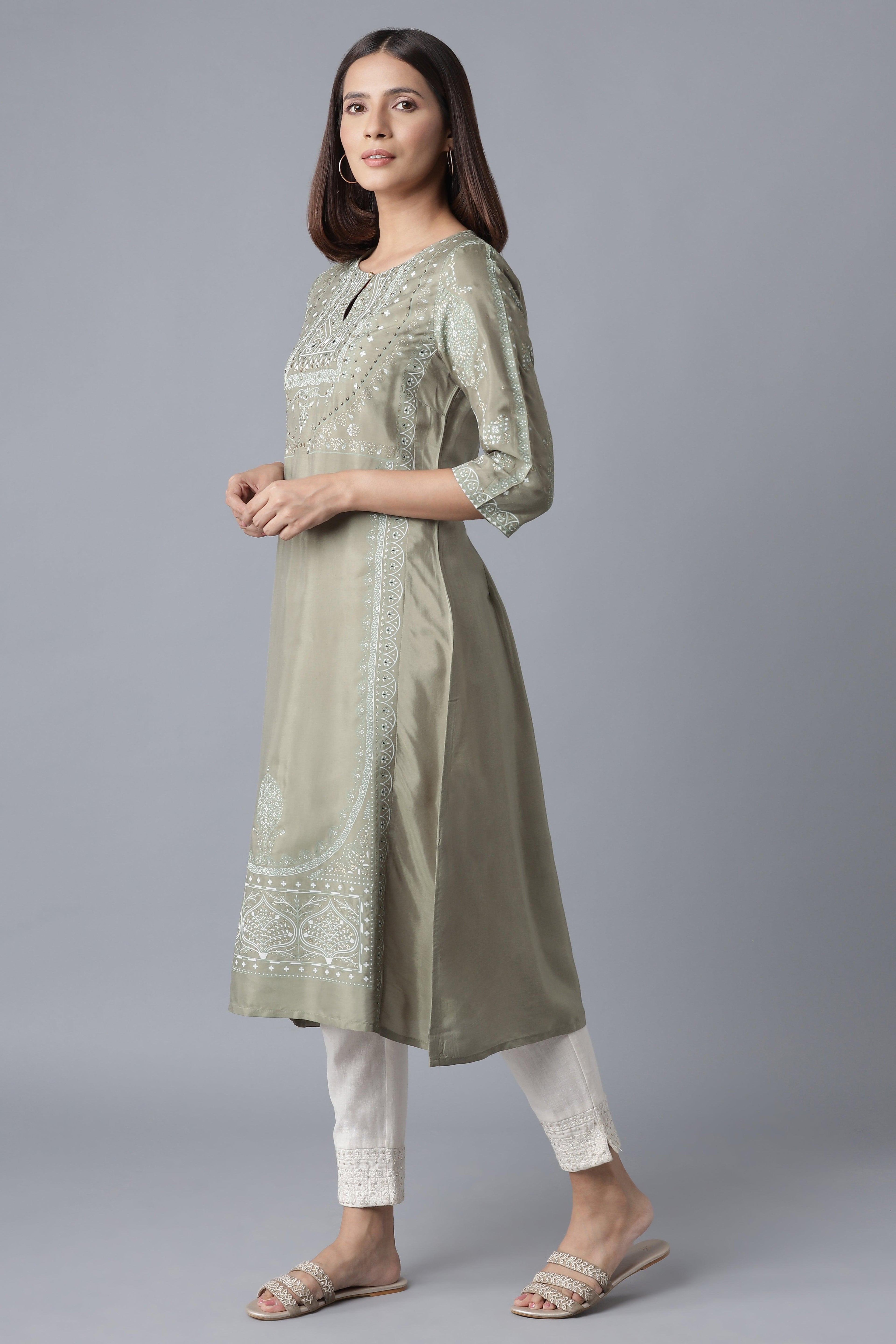 Green Paisley Print kurta - wforwoman