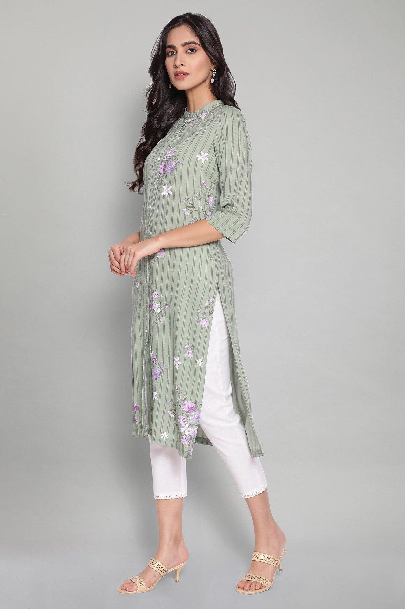 Cameo Green Floral Print kurta - wforwoman
