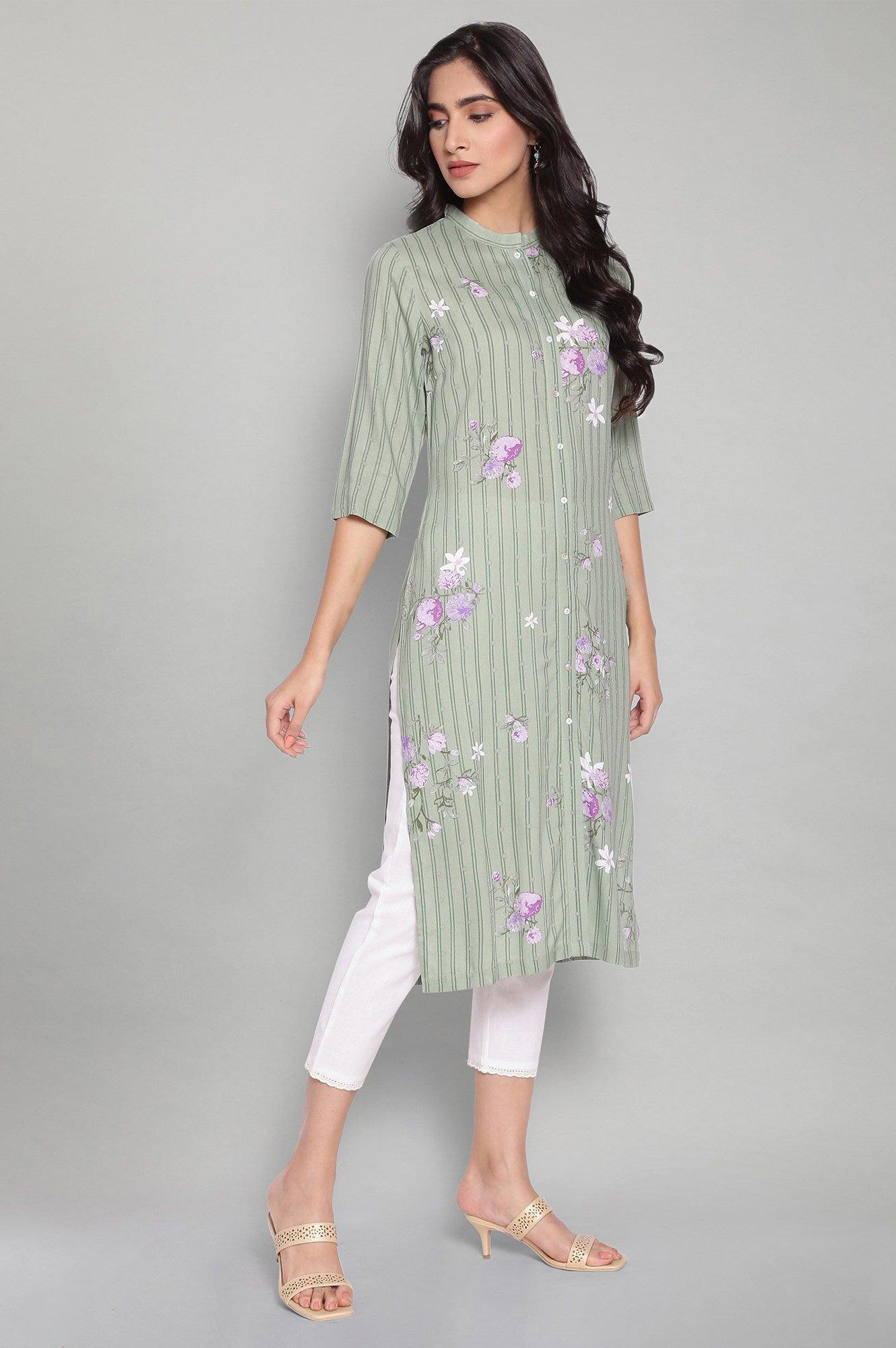 Cameo Green Floral Print kurta - wforwoman