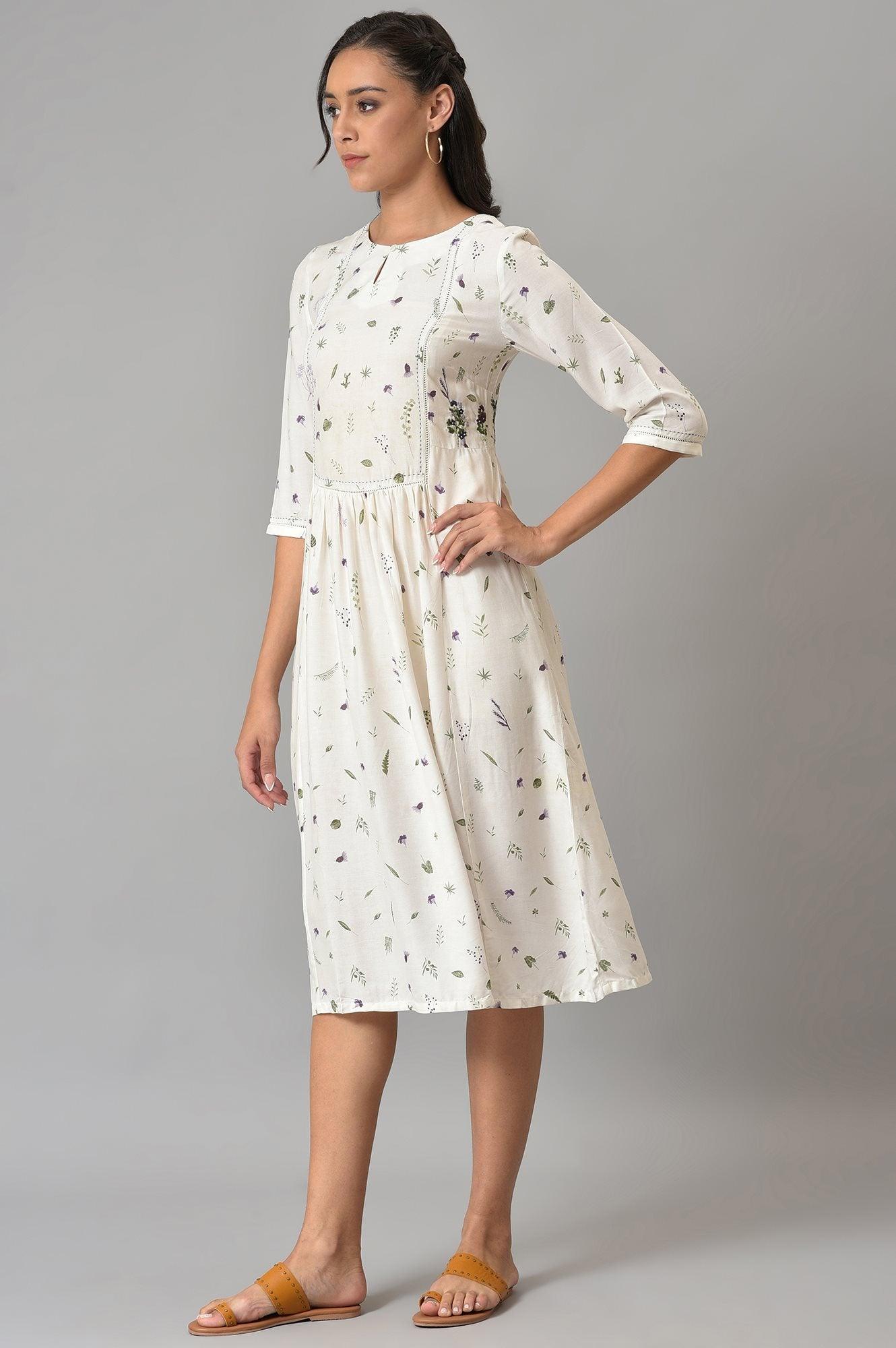 Ecru Gathered Dress - wforwoman