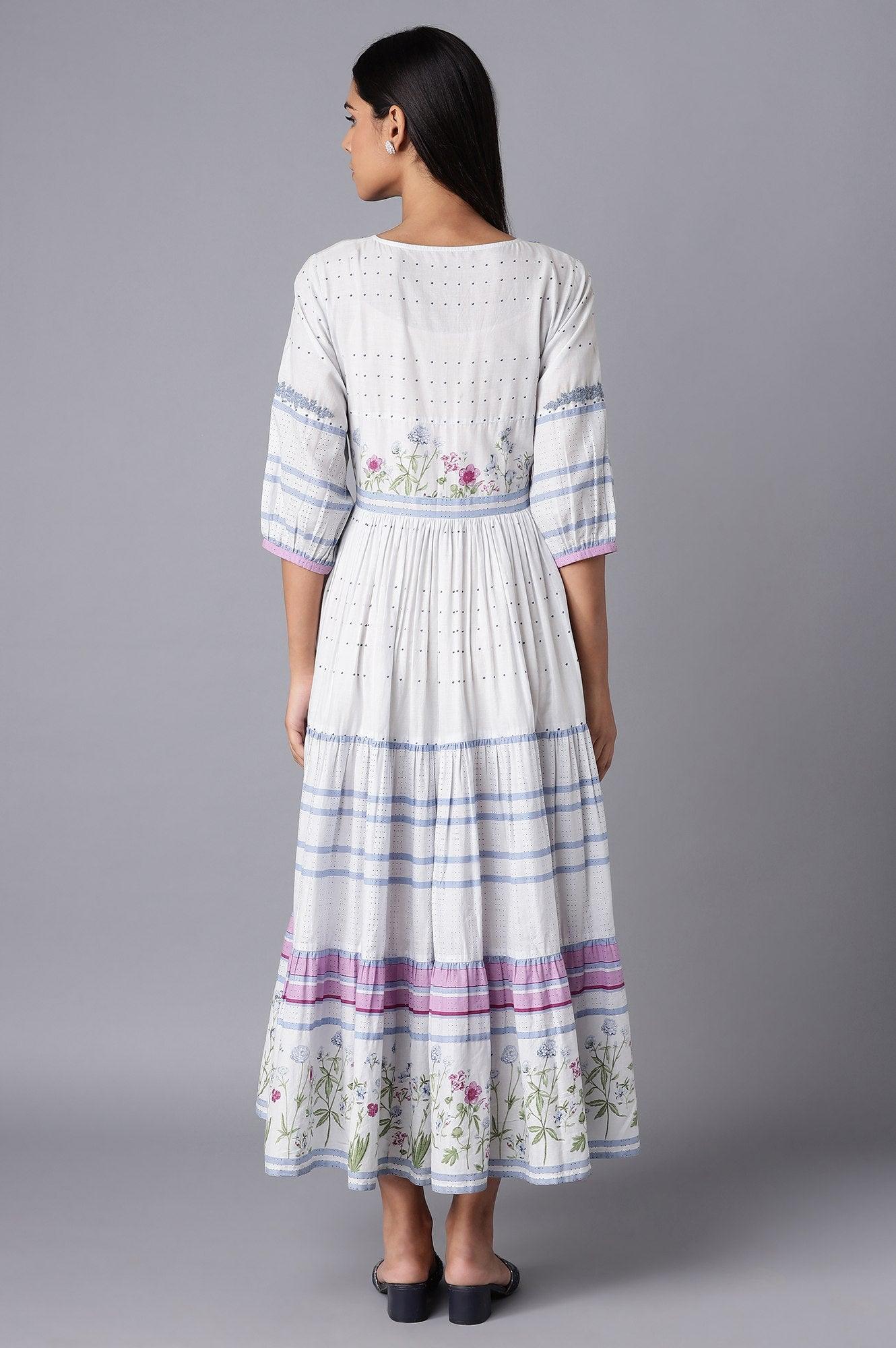 Light Blue Tiered Dress with Embroidery - wforwoman