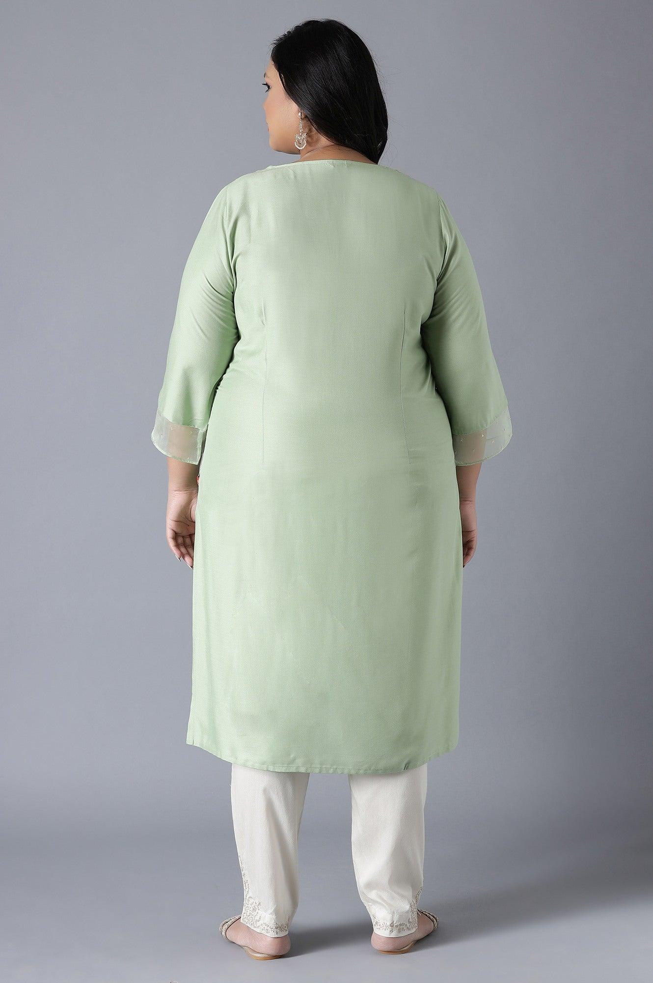 Mint Green Embroidered kurta - wforwoman