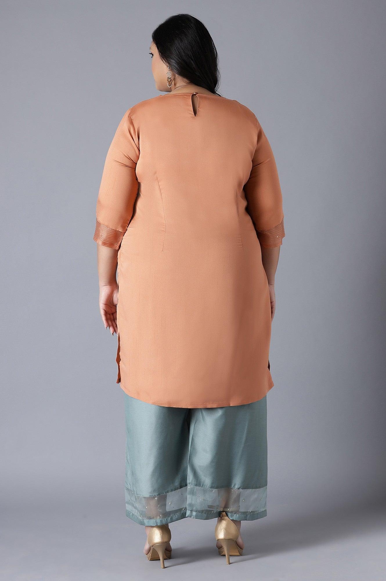 Light Orange kurta with Embroidery - wforwoman
