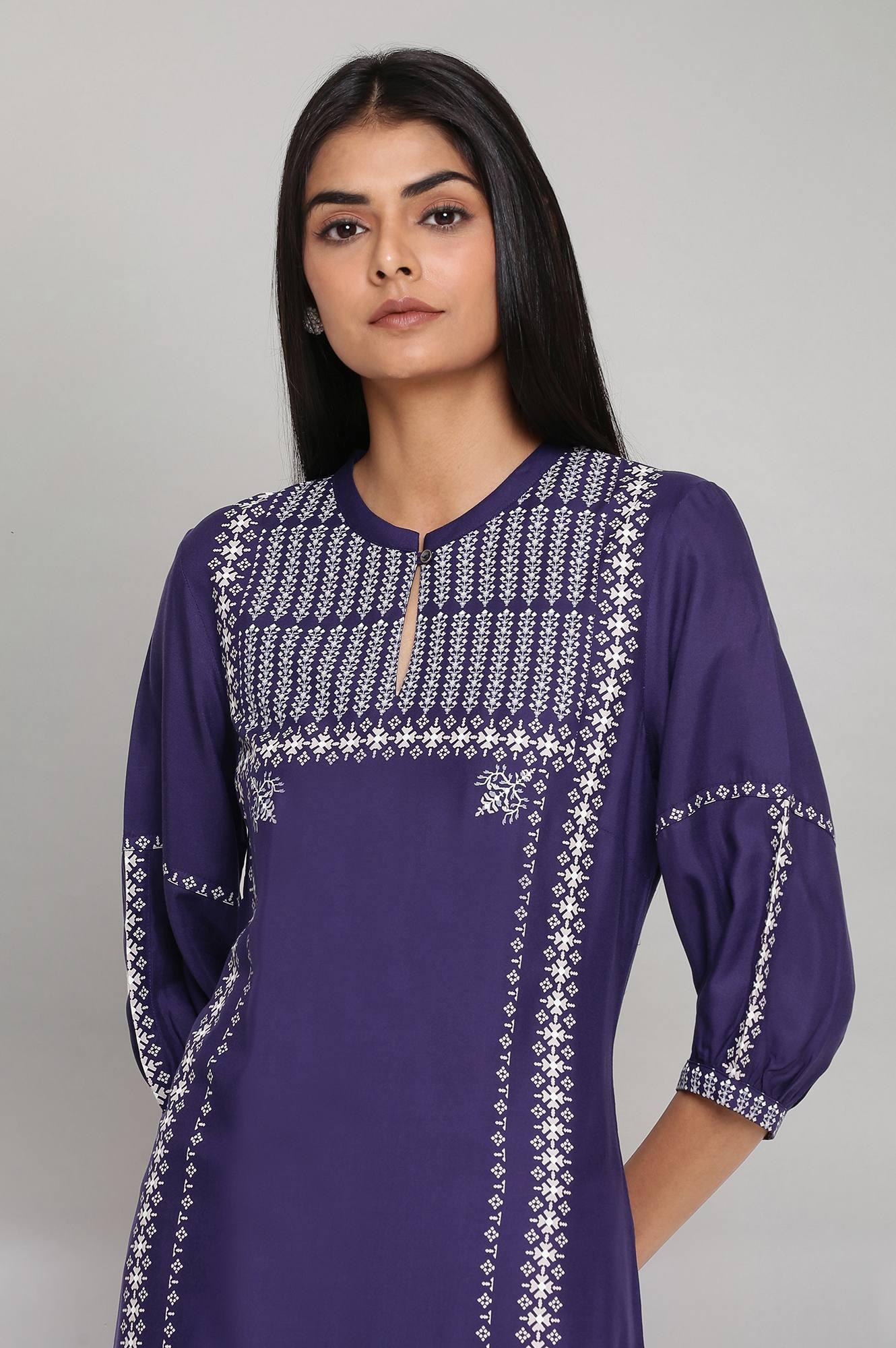 Blue Geometric Print Straight kurta - wforwoman