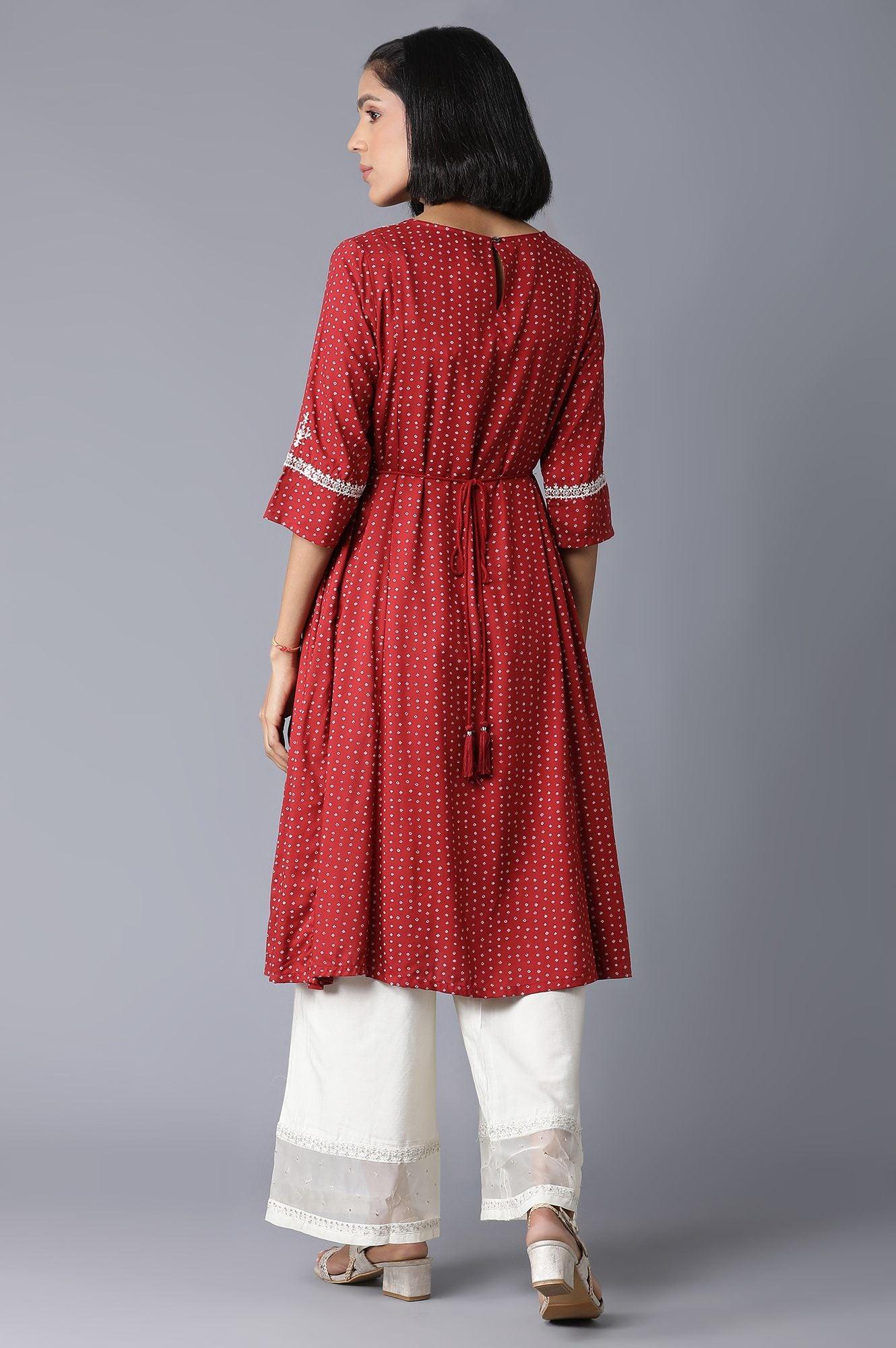 Brick Red Gathered kurta - wforwoman