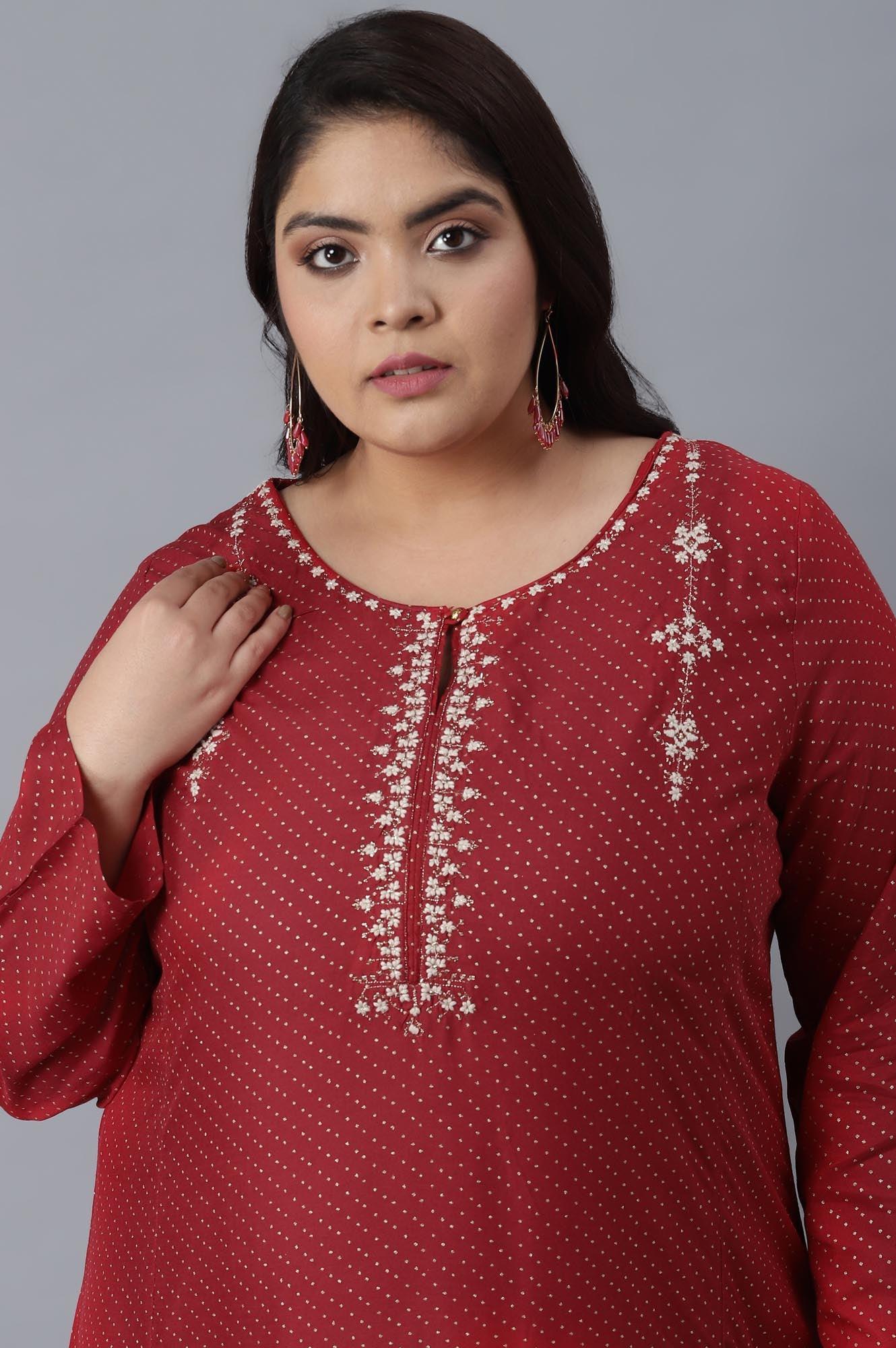 Scarlet Red Polka Dots Print Flared kurta - wforwoman