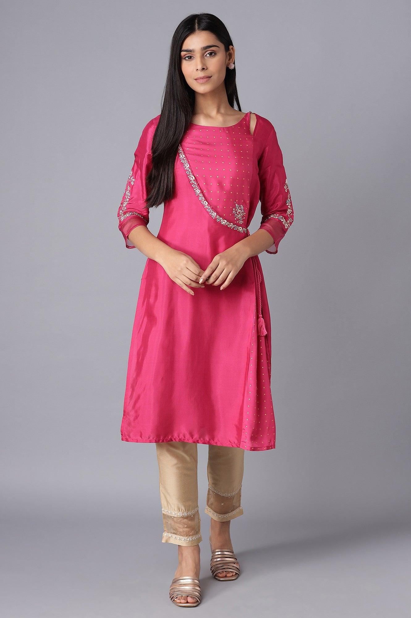 Magenta kurta with Keyhole Slit - wforwoman