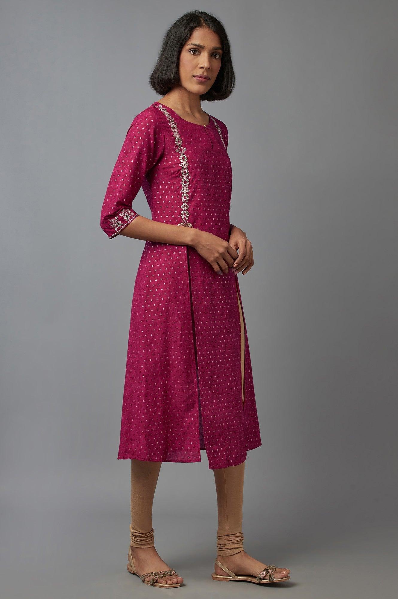 Magenta kurta with Embroidery - wforwoman