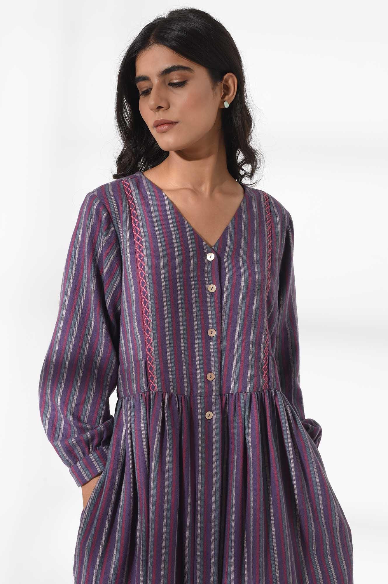 Dark Purple V-neck Dress - wforwoman